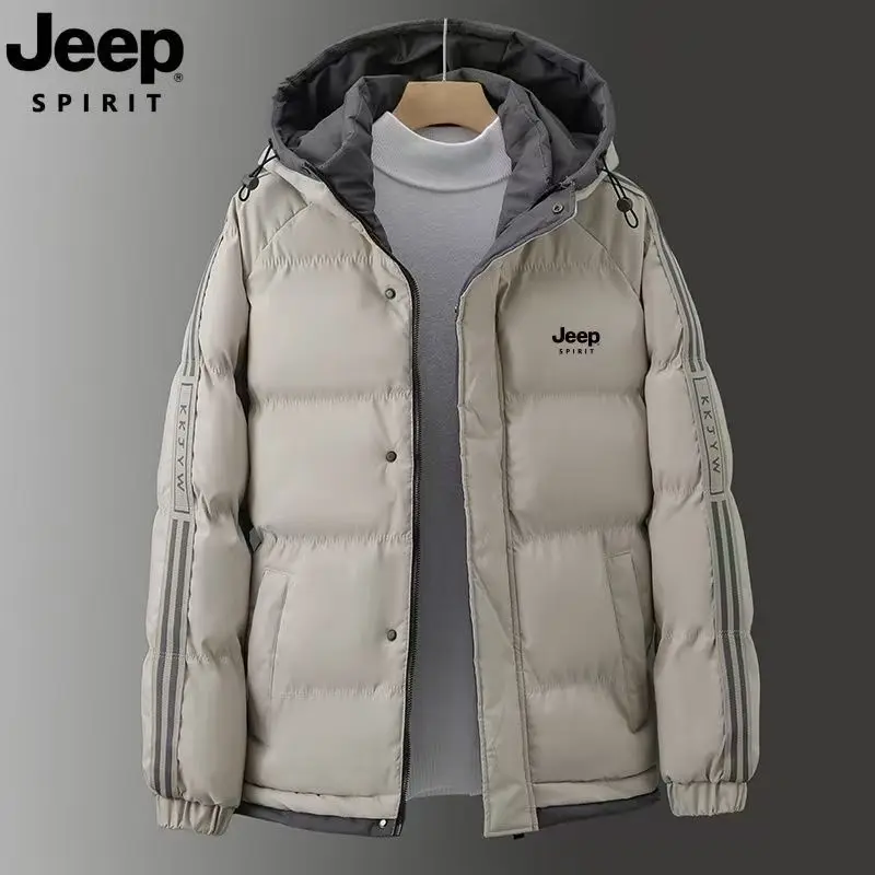 JEEP Jeep Double Bar Thickened Down Coat Men's Winter Cotton Coat New Style Warm Hooded Jacket