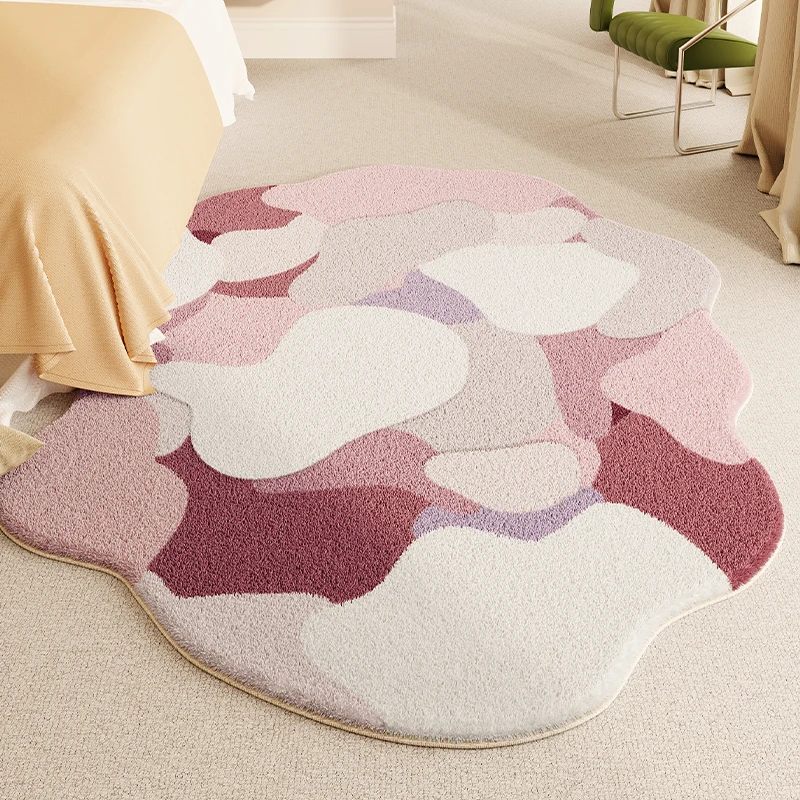 Irregular Shape Living Room Decoration Carpet Pink Pattern Rugs for Bedroom Thicken Plush Bedside Rug Home Fluffy Soft Floor Mat
