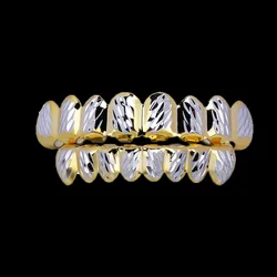 RACHELZ Hip Hop 8/8 Gold Plated Teeth Grillz Fashion Pattern Tooth Caps Decor Dental Grills For Men Women Jewelry Gift Braces