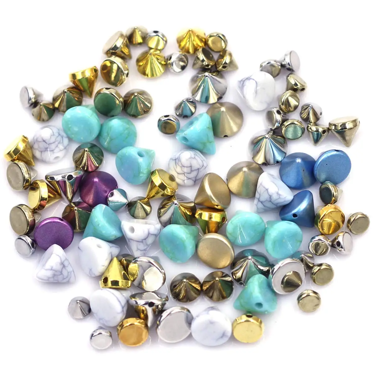 

200PCS Multicolor DIY Cone Conical Charm Beads Punk Crafts Accessories Multisize Creative Jewelry Supplies Handmade Material Bag