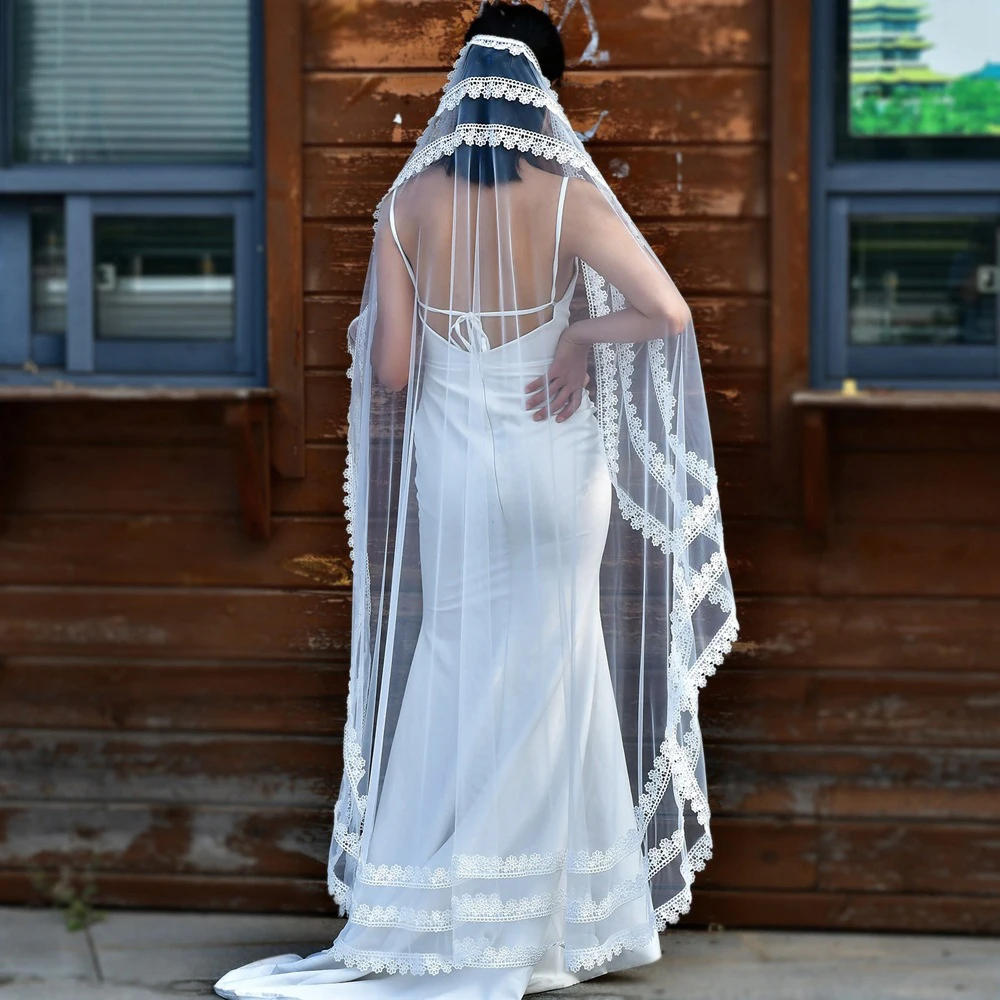 BL4044-Voile de mariée en dentelle douce, bord de mariée