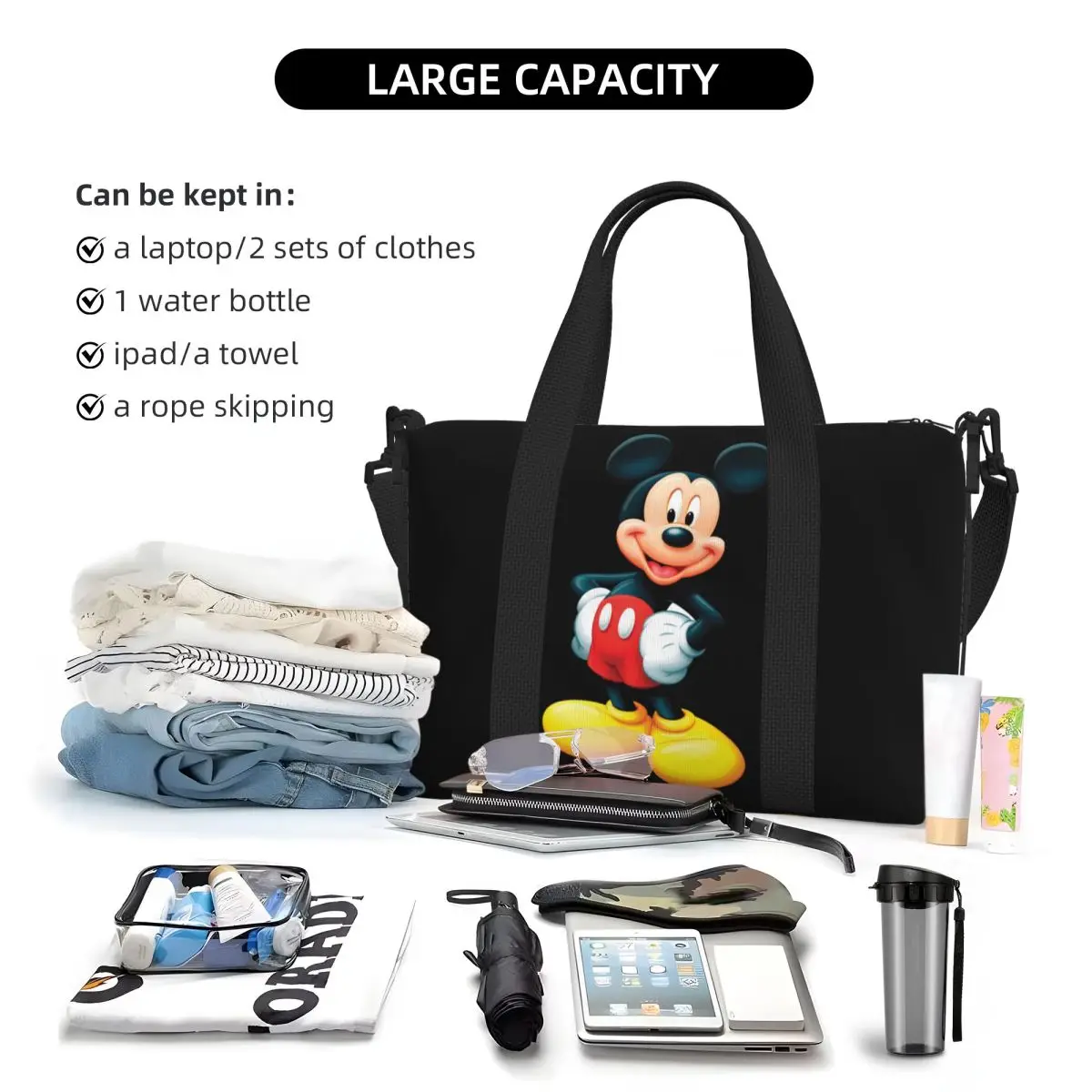 Borse da viaggio da spiaggia per palestra da donna di grande capacità personalizzate con borsa tote di Topolino Minnie