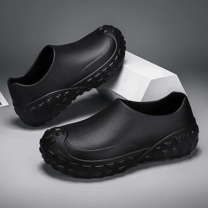 Unisex Non-Slip Eva Clogs - Comfortable Black Work Shoes Suitable for Nurses, Chefs, and Office Use, with Easy-On Design, Tire-Textured Soles for Enhanced Grip, Chef Clogs, Slip-On Footwear, Durable Slippers, Non-Slip Work Shoes