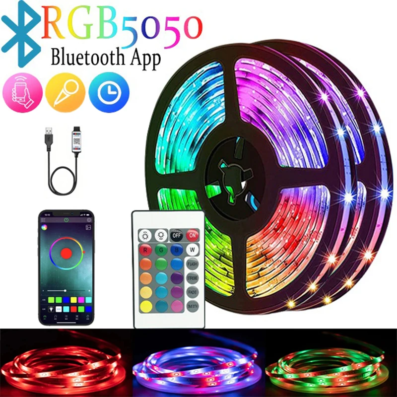 RGB 5050 DC5V USB 24Keys Remote Bluetooth Flexible Smart Led Lights Color Change Lamp for Christmas Living Bedroom Decoration