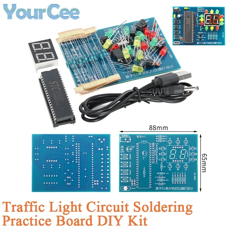 Traffic Light Circuit DIY Module Signal Light Red Green Light Kit Soldering Practice Kit 51 Microcontroller Electronic MHT5