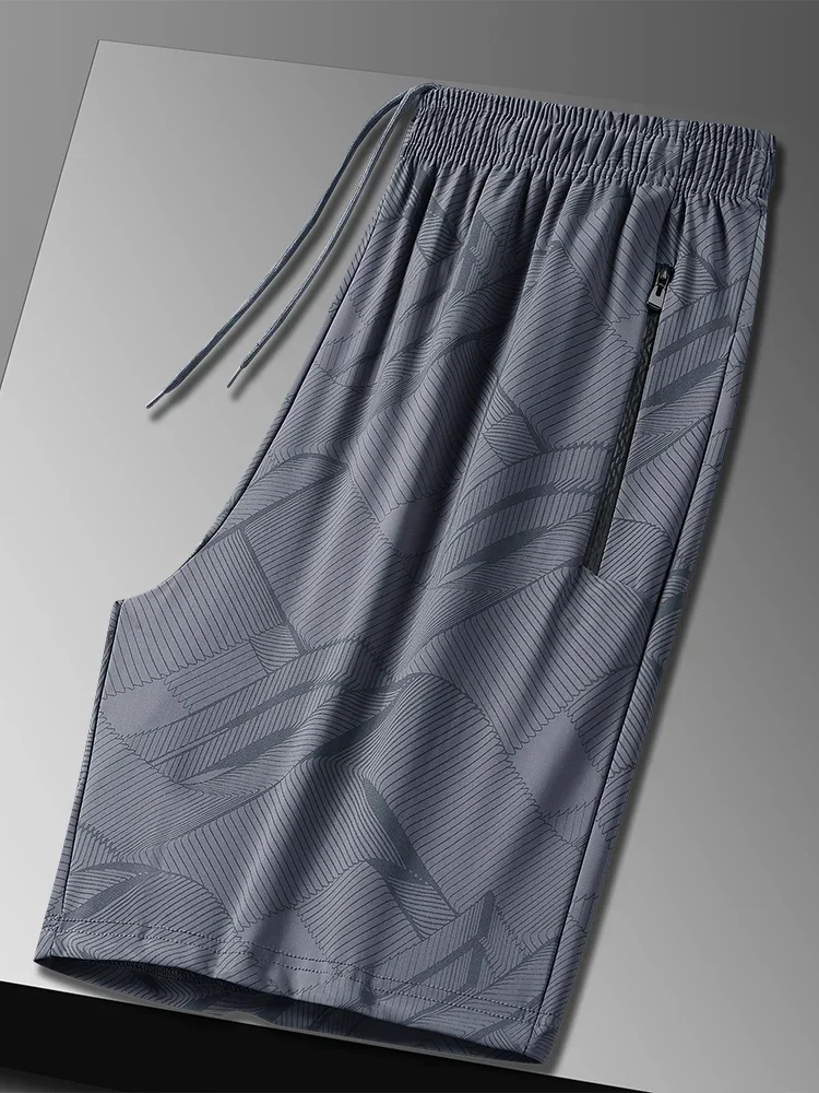 Plus Size Summer New Shorts Quick Dry Ice Silk Sporting Breeches 8xl 6xl Big Gray Black Nylon Spandex Short Pants Men\'s Clothing