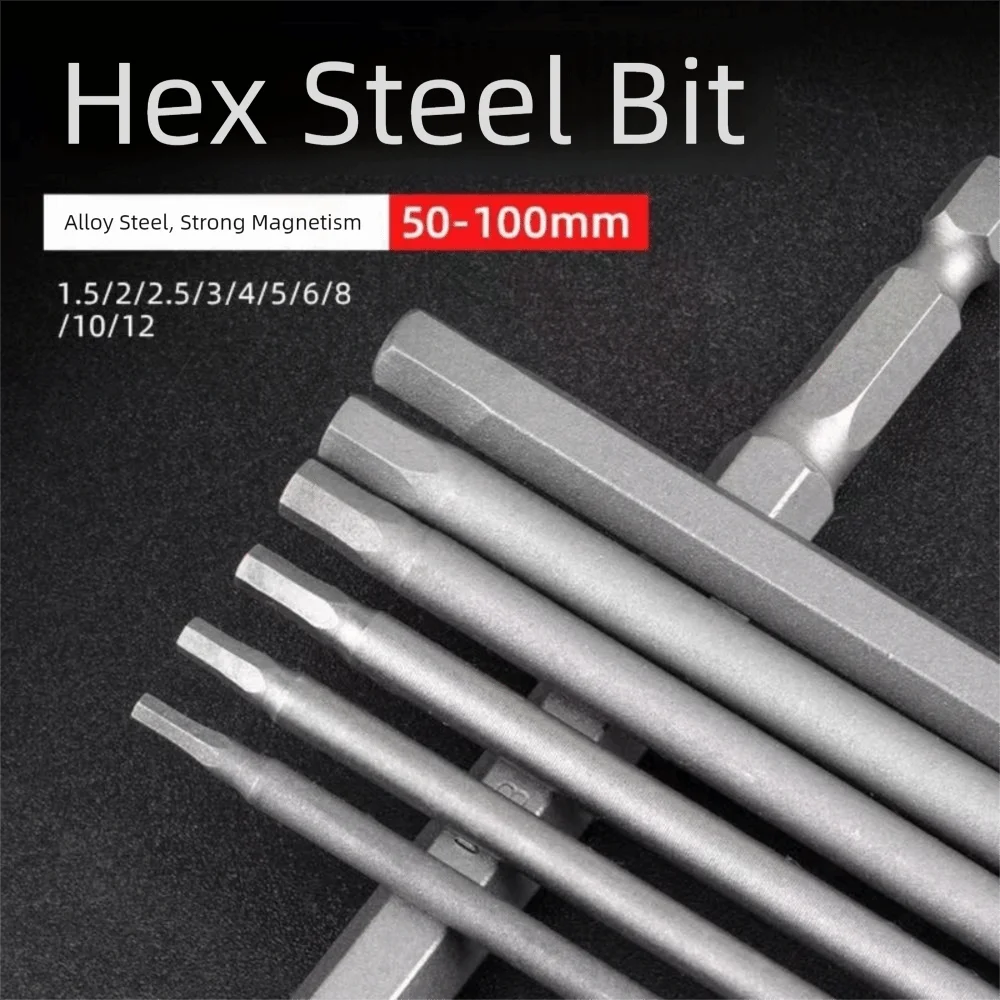 

S2 Steel Hex Head Allen Wrench 1/4 Inch 100mm Length Allen Screwdriver Bits 1.5-12mm Hex Key Screwdriver Electric Drill