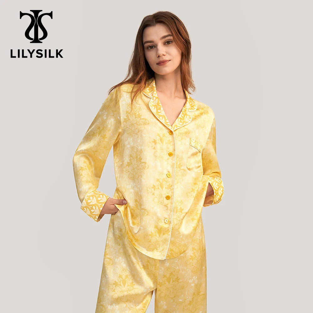 LILYSILK 19 Momme Golden Lily Silk Satin pigiama Set 2022 New Femme Casual 2 pezzi Sleepwear Suits tuta da donna spedizione gratuita