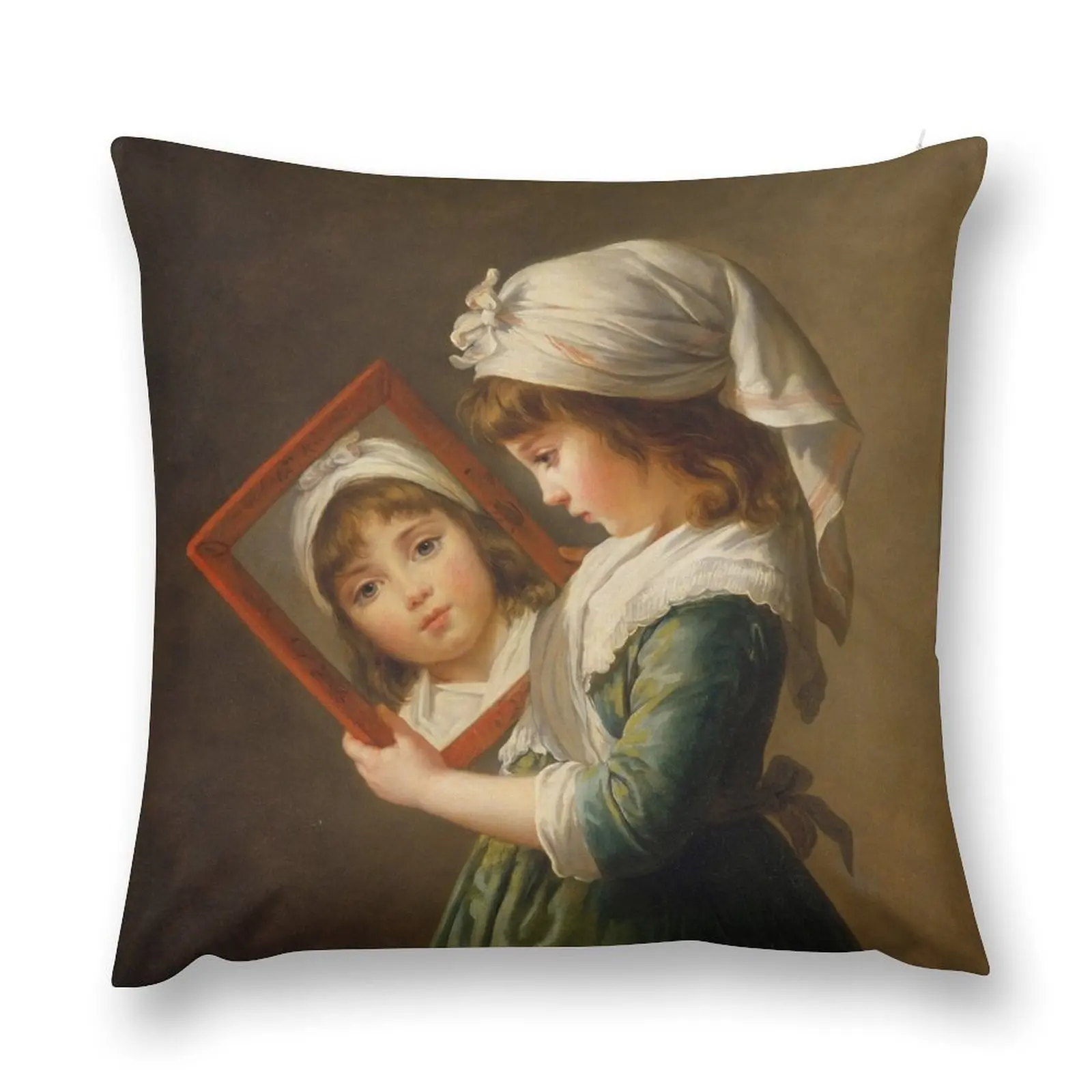 Julie Le Brun Looking in a Mirror Elisabeth Louise Vigee Le Brun 1787 French Nursery Art Throw Pillow Pillowcase Cushion pillow