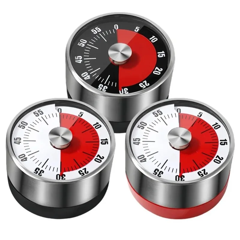 Temporizador de Cozinha Magnético de Aço Inoxidável, Temporizador Mecânico para Ovos, Relógio de Cozinha para Assar e Cozinhar com Visualização do Tempo