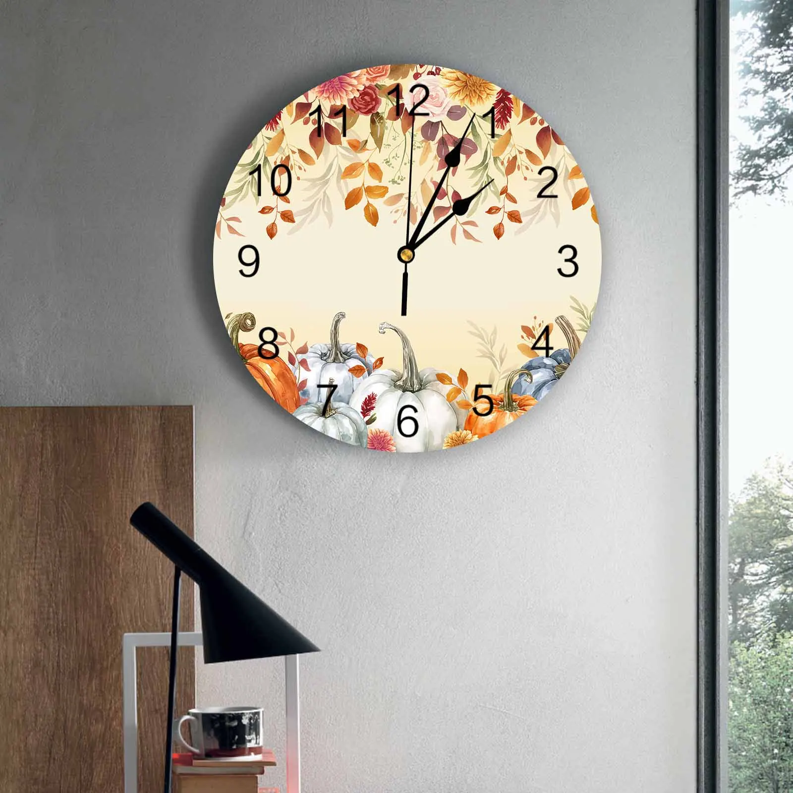 

Настенные часы для спальни, осенние цветы, листья, тыква, часы для гостиной, украшения для детской комнаты, кабинет, бесшумные настенные часы