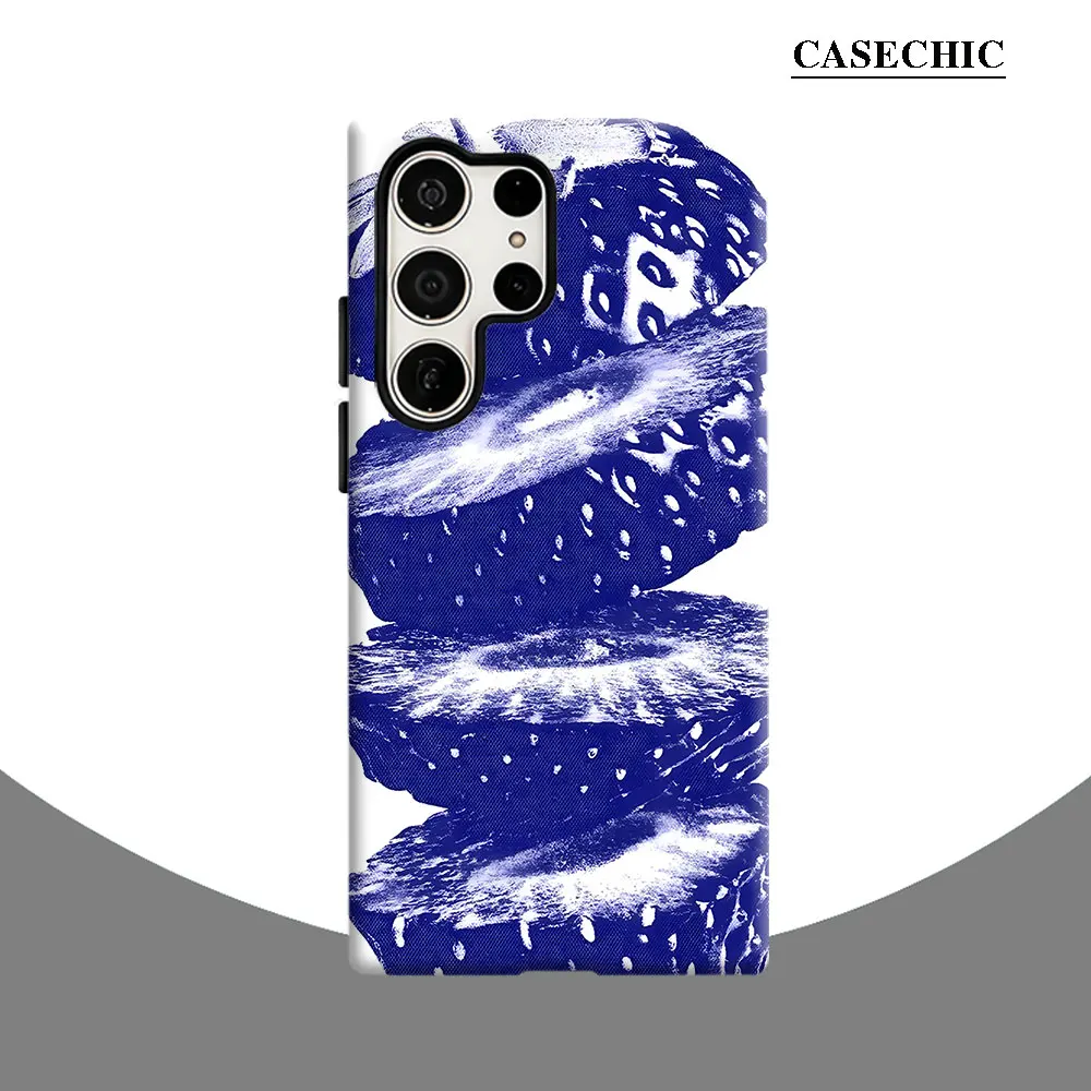 Blue Cyanotype Strawberry Phone Case for Samsung Galaxy S26 S25 Ultra S24 S23Ultra Plus Shockproof Double layer tough Back Cover