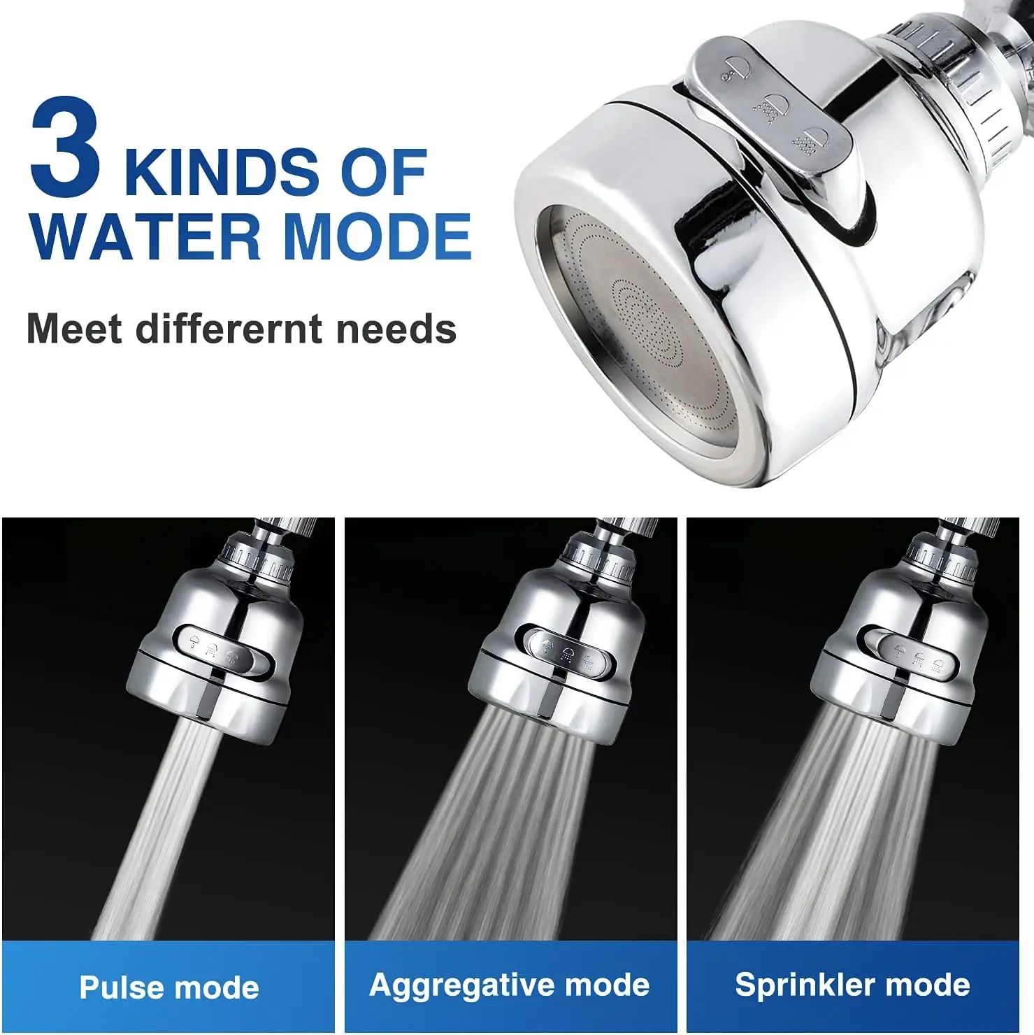 Faucet Sprayer 360 Degree Rotating Faucet Aerator Accessories 3 Mode Adjustable Kitchen Sink Tap Head Water Saving Extend Nozzle