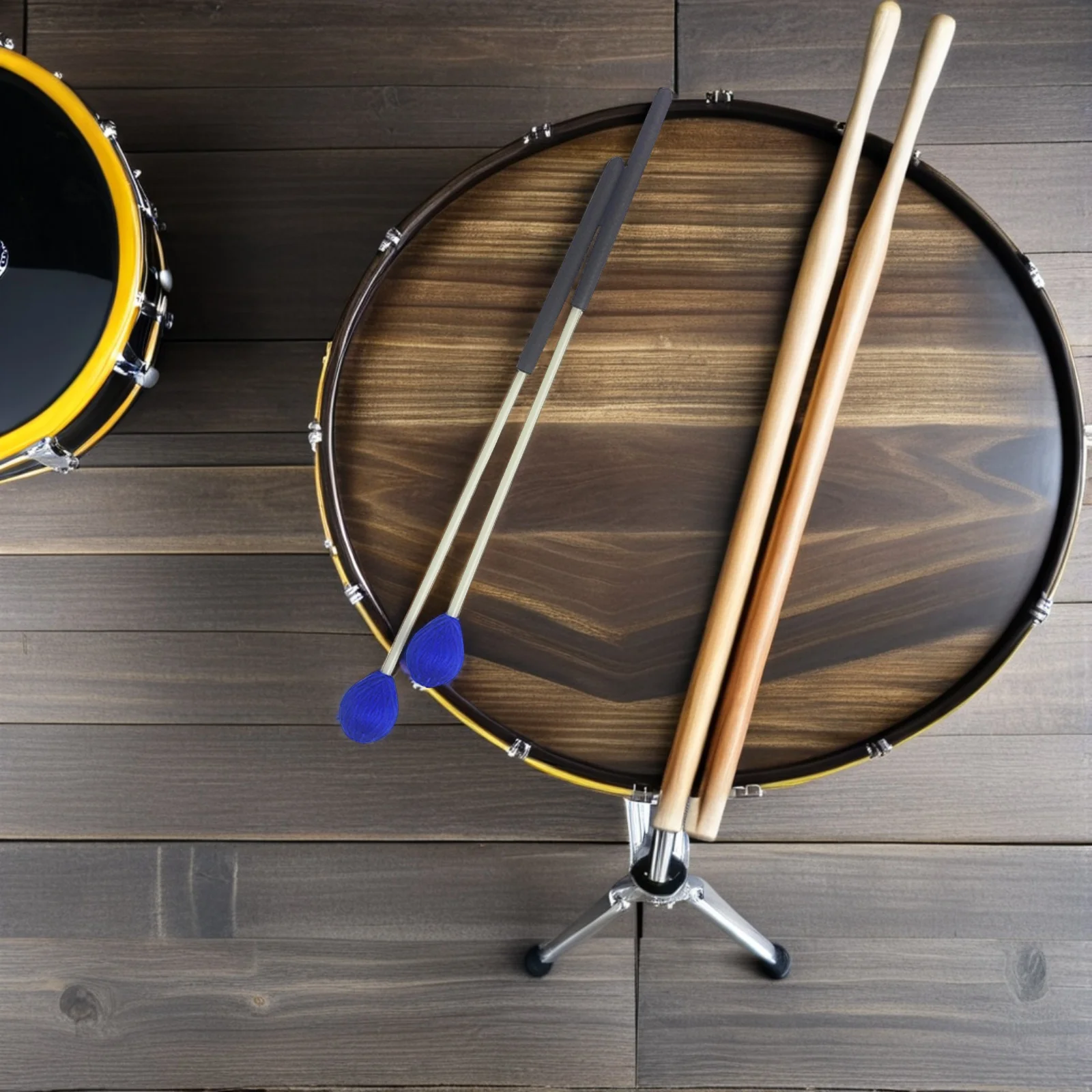 

1 Pair Blue Medium Hard Yarn Marimba Mallets Mushroom Head Beech Handle 120Cm Durable Synthetic Material Indoor Outdoor Use