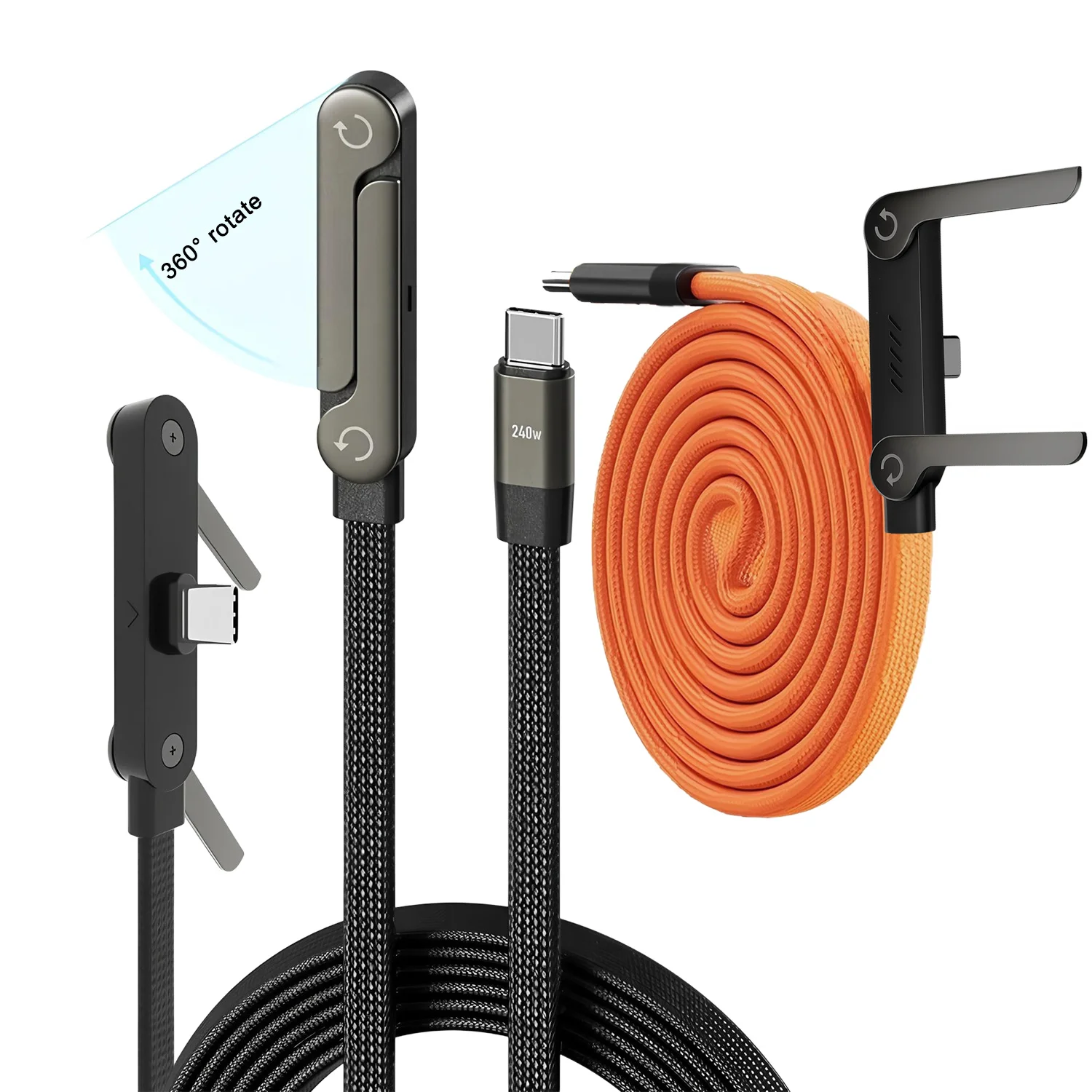 240W PD 2-in-1 Fast Charging Cable with Foldable Phone Holder Stand for iPhone Samsung Xiaomi Tablet Laptop Charger Cord USB OTG