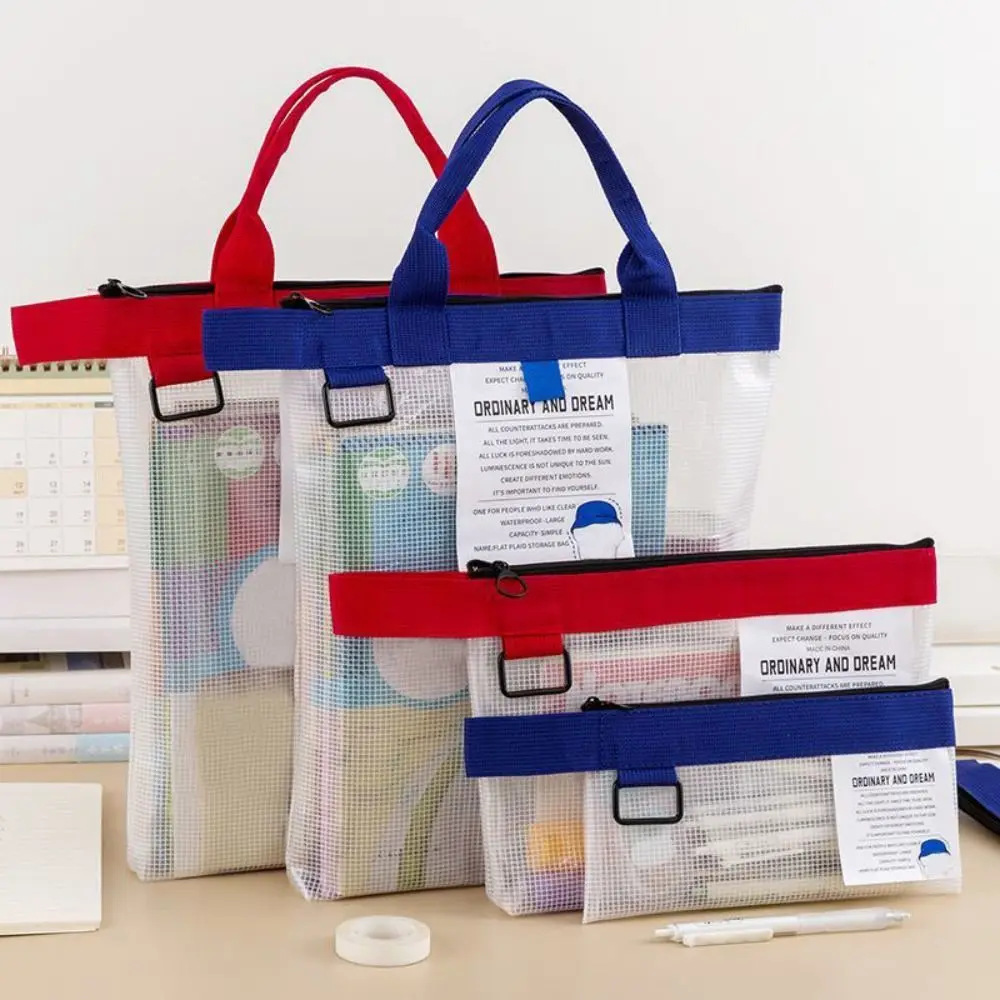 with Zipper and Handle A3 Project Bag Mesh PVC Large Capacity Mesh Art Bag Thickened Multifunctional Storage Bag Office Supplies