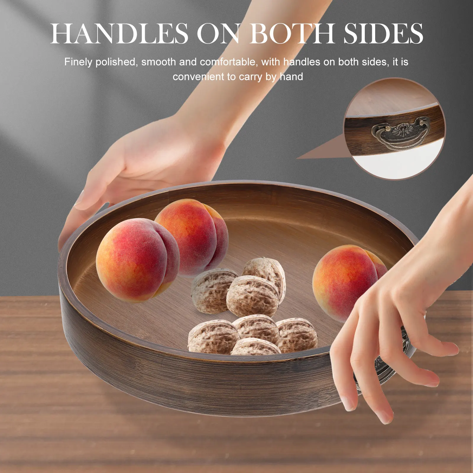 

Классический бамбуковый поднос для хранения, винтажный бамбуковый поднос с металлическими ручками, идеально подходит для кухни, для фруктов, закусок, хлеба, декоративный для дома