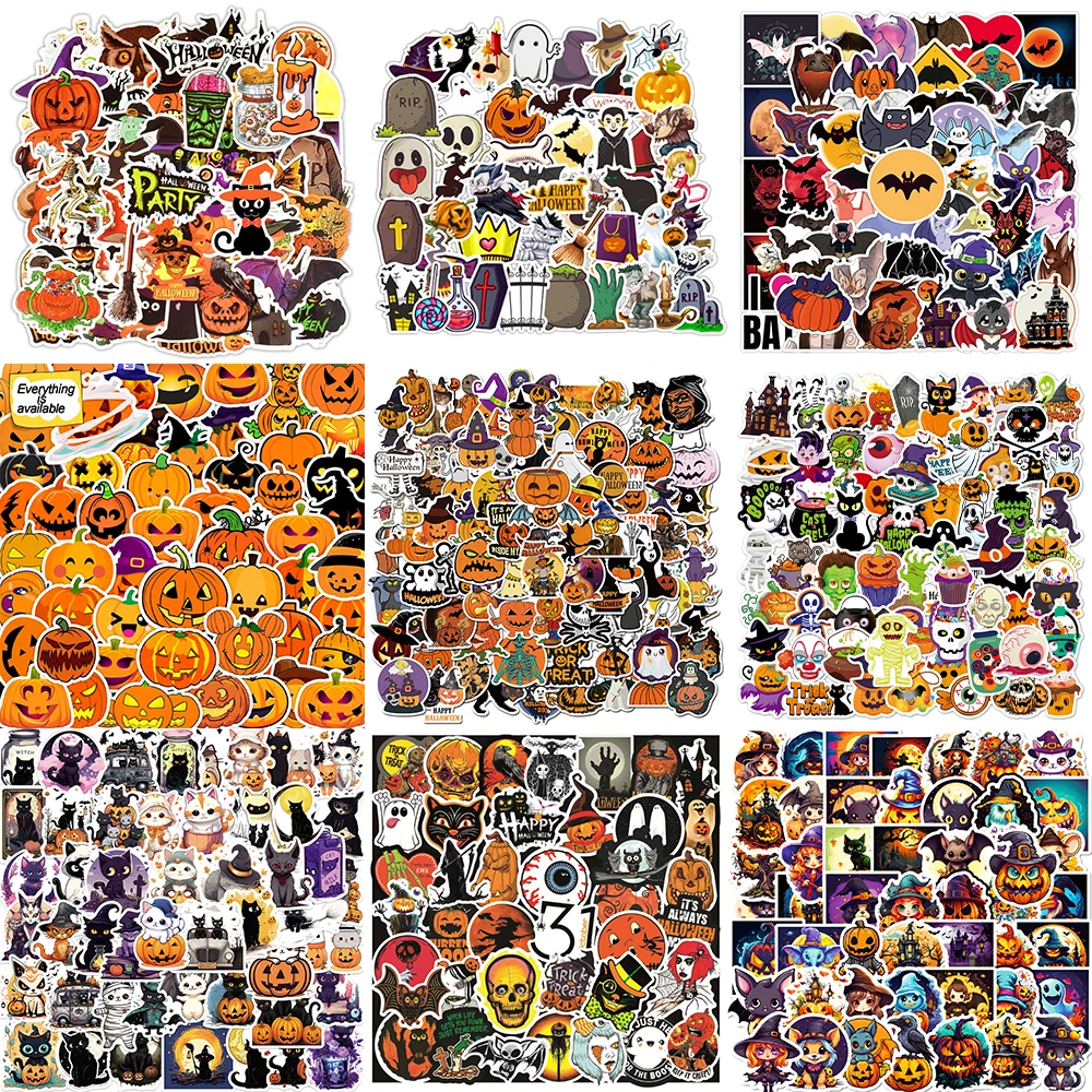 10/30/50PCS Cartoon Halloween Stickers Series Creative Cat Pumpkin Head Graffiti DIY Phones Laptop Bicycle Decoration Wholesale