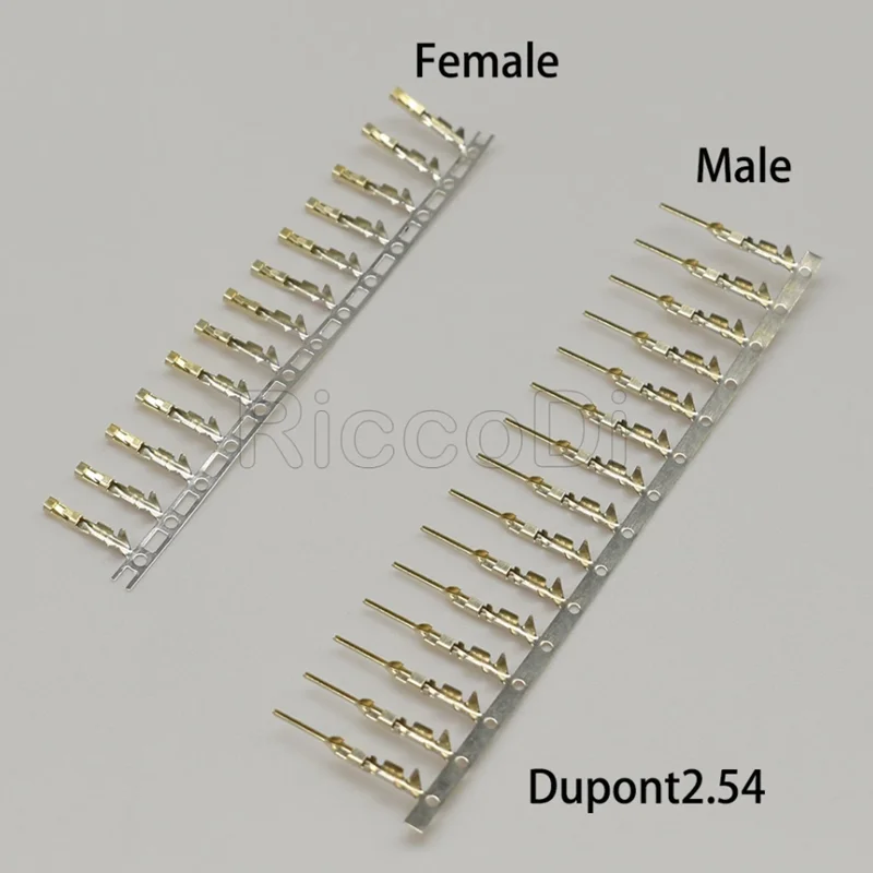 100pcs 2.54mm Pitch Dupont Jumper Wire Connector Male Female Metal Terminals Pins Gold Plated Copper