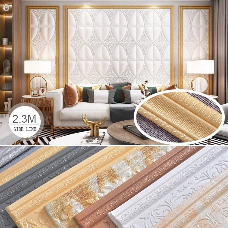 3D Foam Wall Edge Strip Stickers Self Adhesive Waterproof Baseboard Wallpaper Border Wall Sticker Bedroom Home Wall Decorations