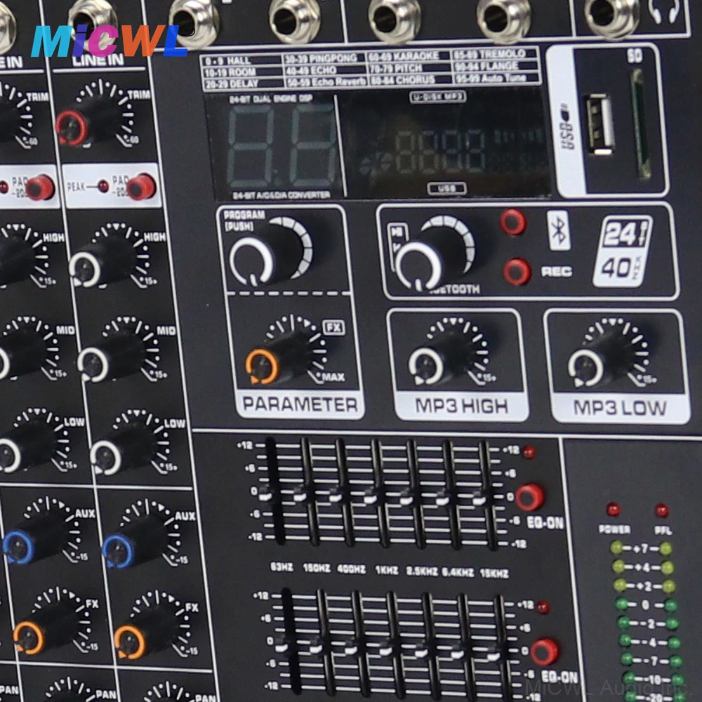 Mezclador de potencia de Audio MiCWL, 6 canales, 1200W, amplificador de 2 salidas, consola mezcladora de sonido para escenario, estudio, canto, actuación de voz, Karaoke