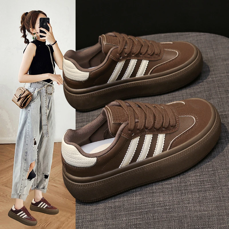 2024 New Design Spring New Thick Bottom White Women\'s Retro Korean Outdoor Sports Casual Women\'s Sports Shoes