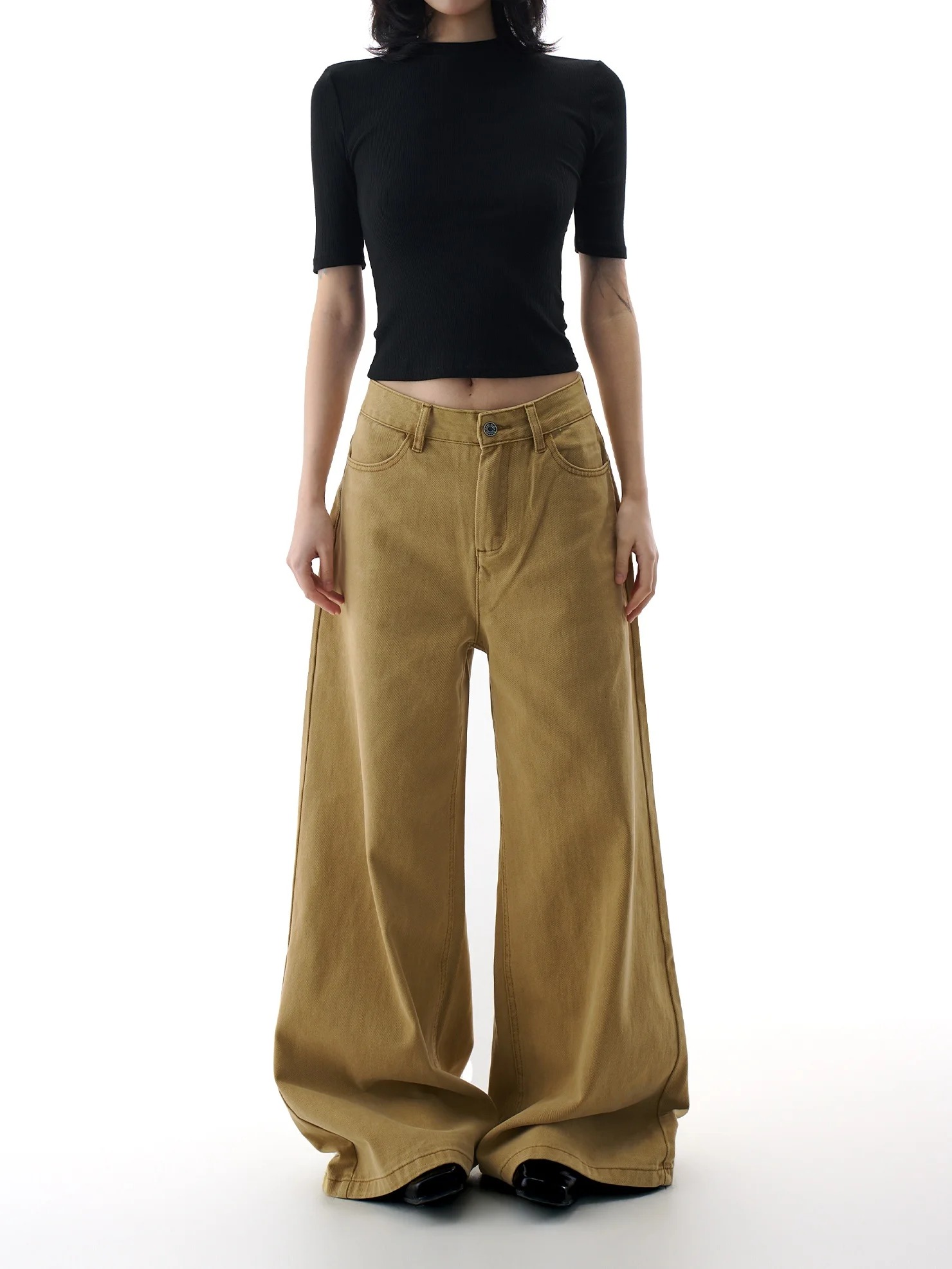 

Американские свободные джинсы с широкими штанинами для женщин, новинка весенней коллекции, повседневные брюки-клеш из хлопкового денима, удобные, комфортные, повседневные джинсы