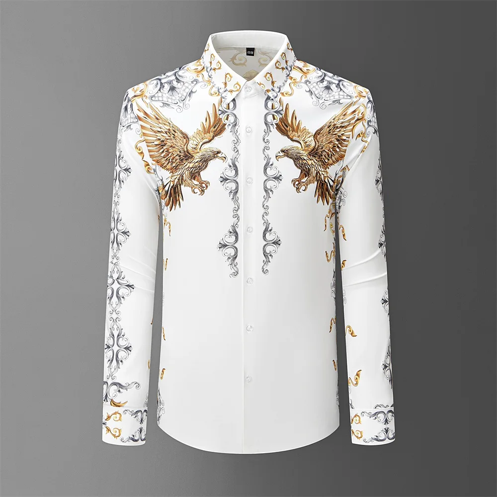 

Brand Eagle Rhinestone Men's Shirt 2026 Spring Long Sleeve Casual Shirts High Quality Business Social Banquet Streetwear Shirts