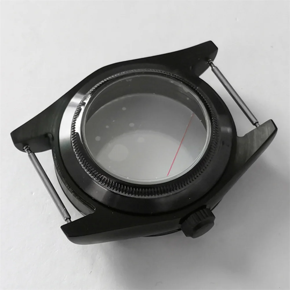 39MM Oyster Perpetual Black Stainless Steel Case Fluted Bezel Sapphire Magnifying Glass For NH35/ NH36 Movement