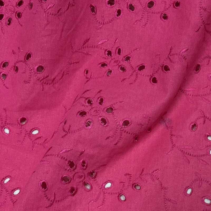 Embroidered Floral Linen Cotton Fabric Rose Pink Hollow Out Design Heavy Craftsmanship DIY Material Blouse Dress Fashion Design view 6