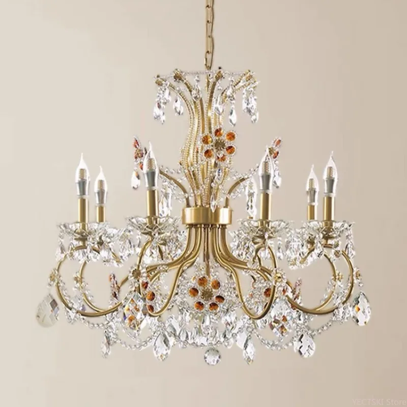 French style pearl petal crystal pendant light, European style villa living room main light, large bedroom light