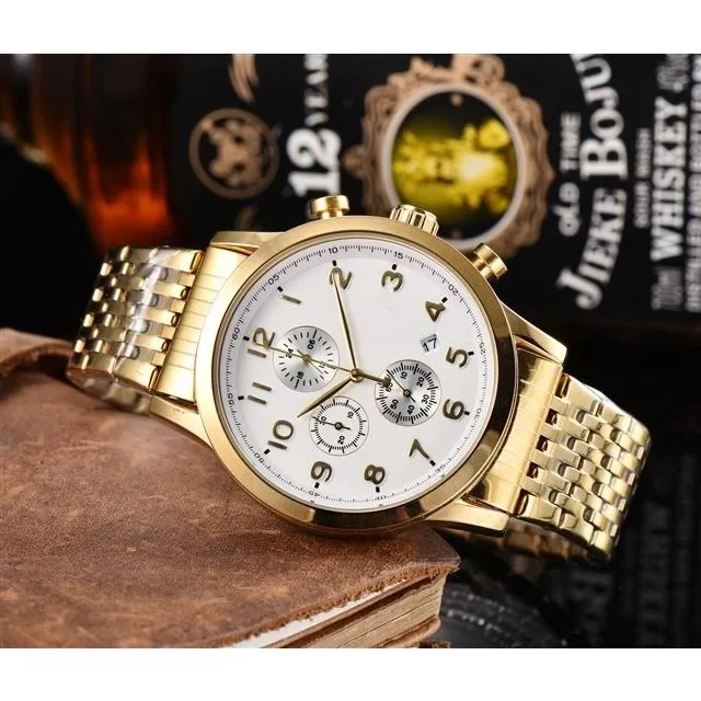 High Quality Three Eye Large Dial Solid and Thick All Steel Personalized Three Eye Multifunctional Men's Quartz Watch with Excel