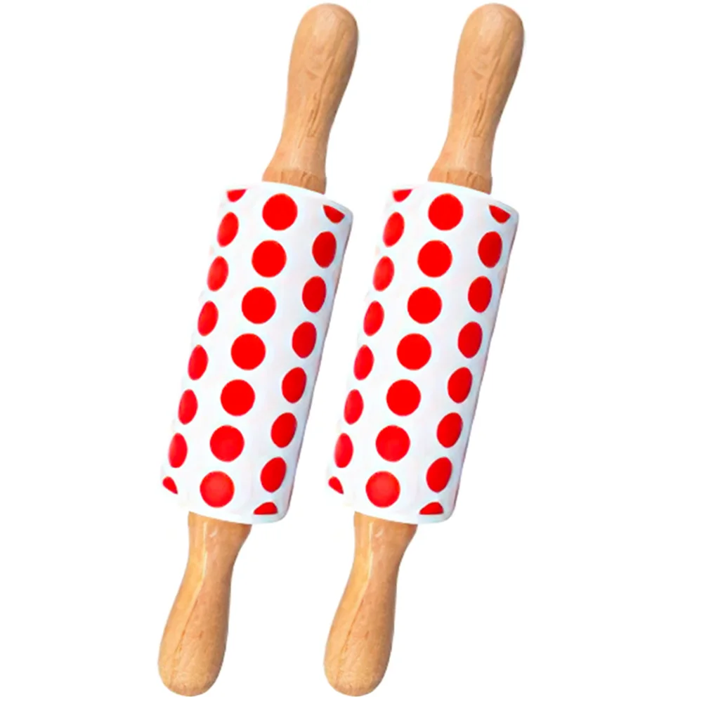 

2 Pcs Silicone Rolling Pin for Baking Dough Nonstick Wooden Kids Pizza Pastry Cookie Crepes Noodles Bread Pasta