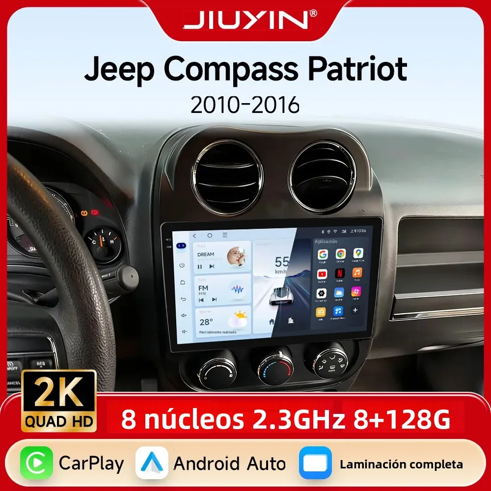 Reproductor de Video Android 15 2K, Radio para Auto Jeep Compass Patriot 2010-2016, Autoradio Estéreo 2 Din, Navegación GPS, Carplay, DSP, WIFI