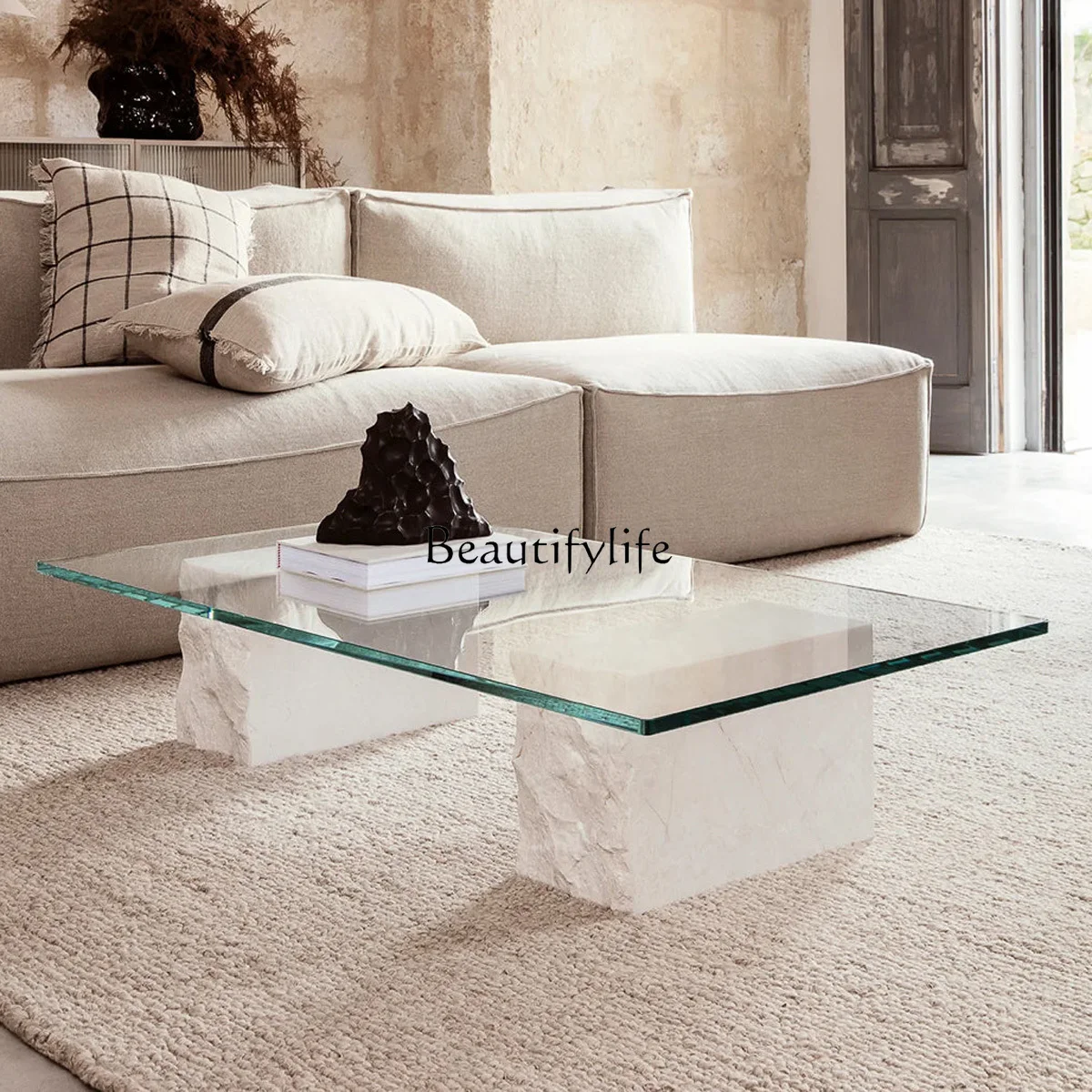 Qiji Wind Tunnel Stone Endtable Square Tempered Glass Tea Table