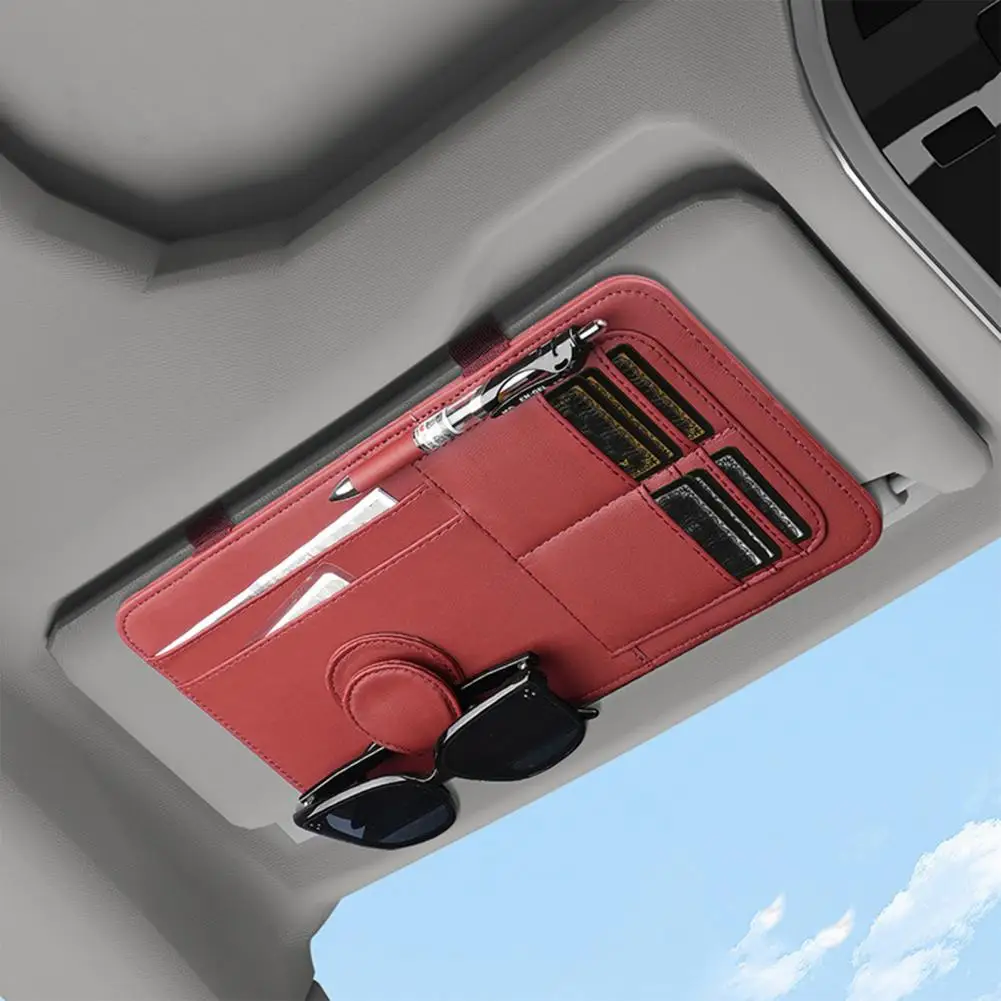 Car Sun Visor Organizer Clip Faux Leather Storage Pouch Glasses Pen Phone Multi-Pocket Auto Interior Accessories 차양판 수납 클립