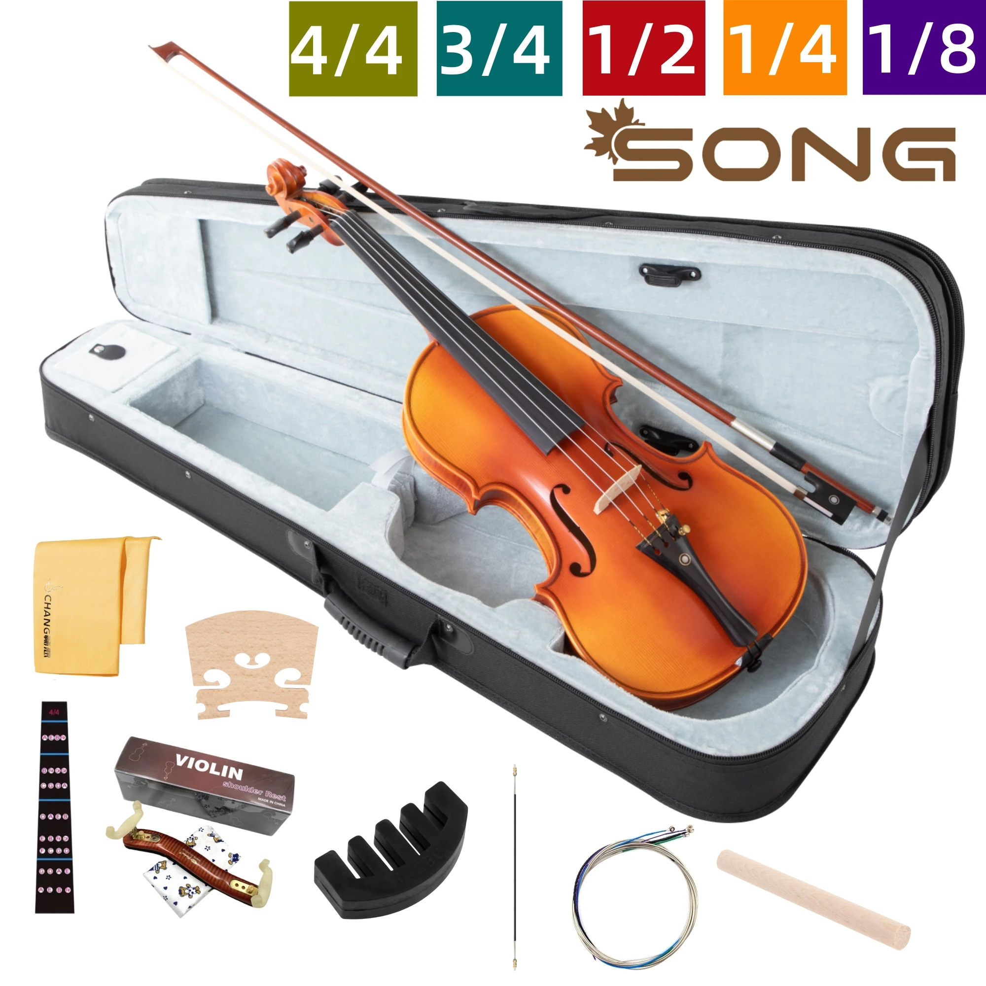 

4/4 Violin Strad style SONG Maestro violin fiddler with Case Bow Accessories Spruce Top Maple Back violin Fittings