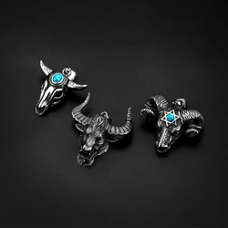Men Retro punk Pendant Stainless Steel Hexagonal Star Satan Ram Bull Head PendantNecklace animal sheep head sweater chain collar