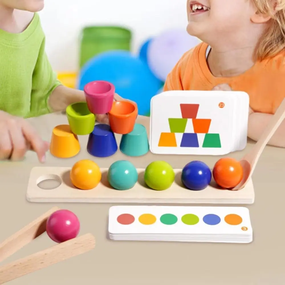 

Креативный шар Монтессори, соответствующий цвету, игрушки, зажим, цветной шар, деревянная игра по цвету, штабелируемая чашка геометрической формы