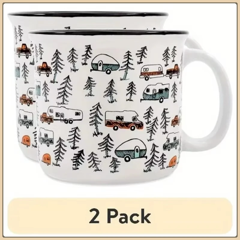 

(2 Pack) Multicolor Ceramic Mug Set 4-Pack 14oz, Vibrant Assorted Coffee Cups for Home Office Cafe Dishwasher Safe