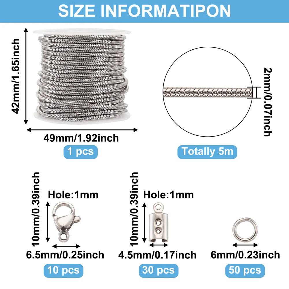 5 м из нержавеющей стали, круглые змеиные цепи, кольцо для прыжков, застежки-омары, складные обжимные концы, поиск ювелирных изделий для изготовления цепочек своими руками