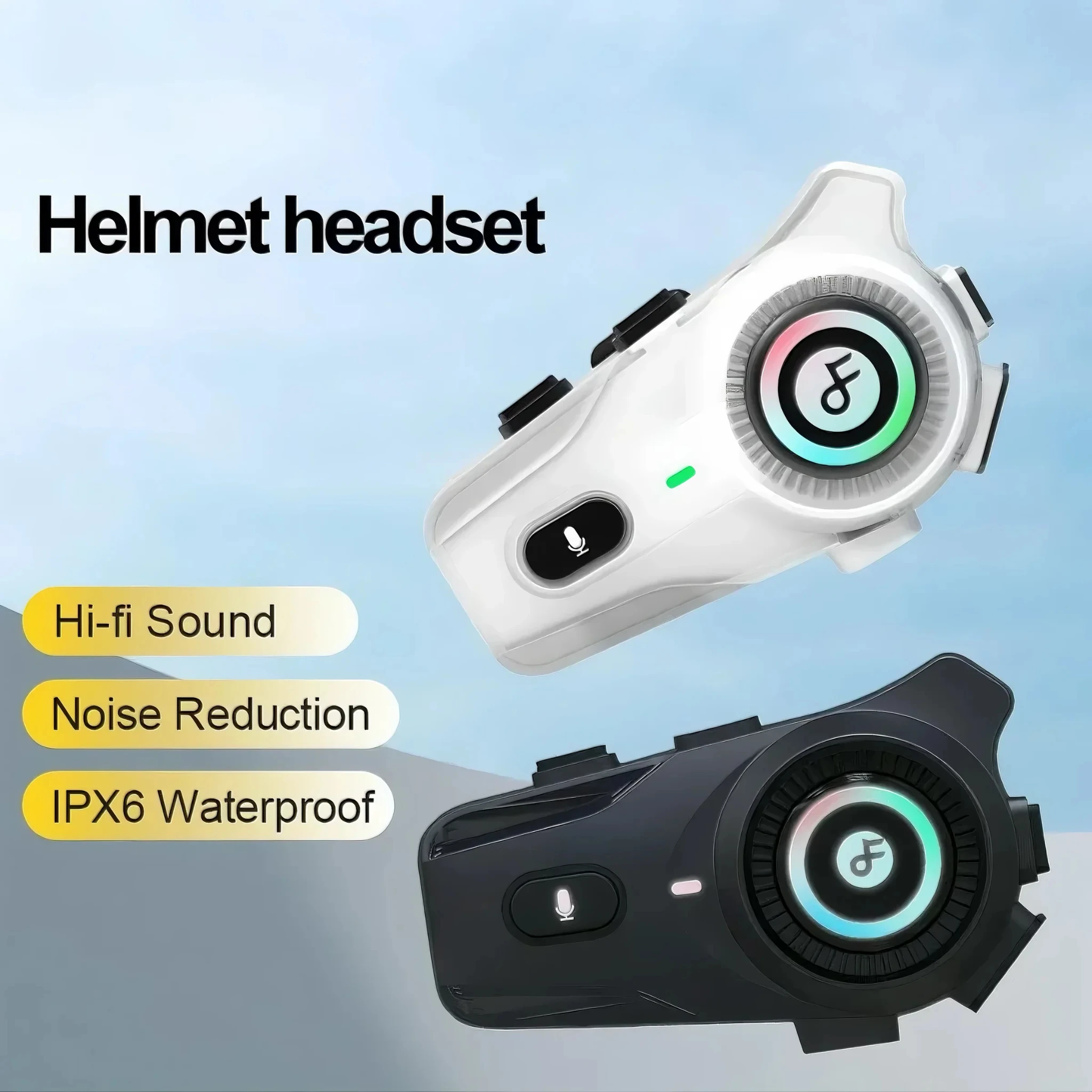 

Мотоциклетный шлем Bluetooth-гарнитура Стерео голосовое управление Hands Free Call IPX6 Водонепроницаемый 1000 мАч с окружающим освещением Bluetooth5.4