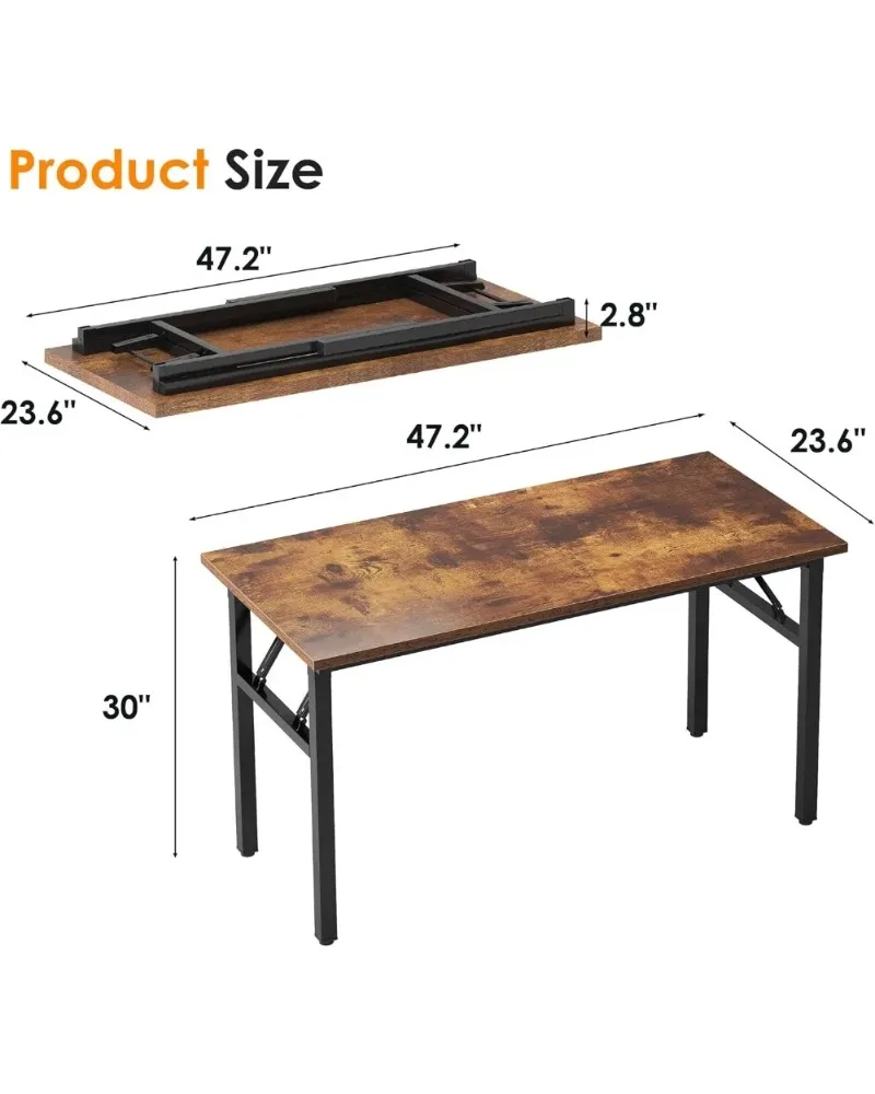Folding 47 Rustic Brown Computer Desk with BIFMA Certification for Office Use