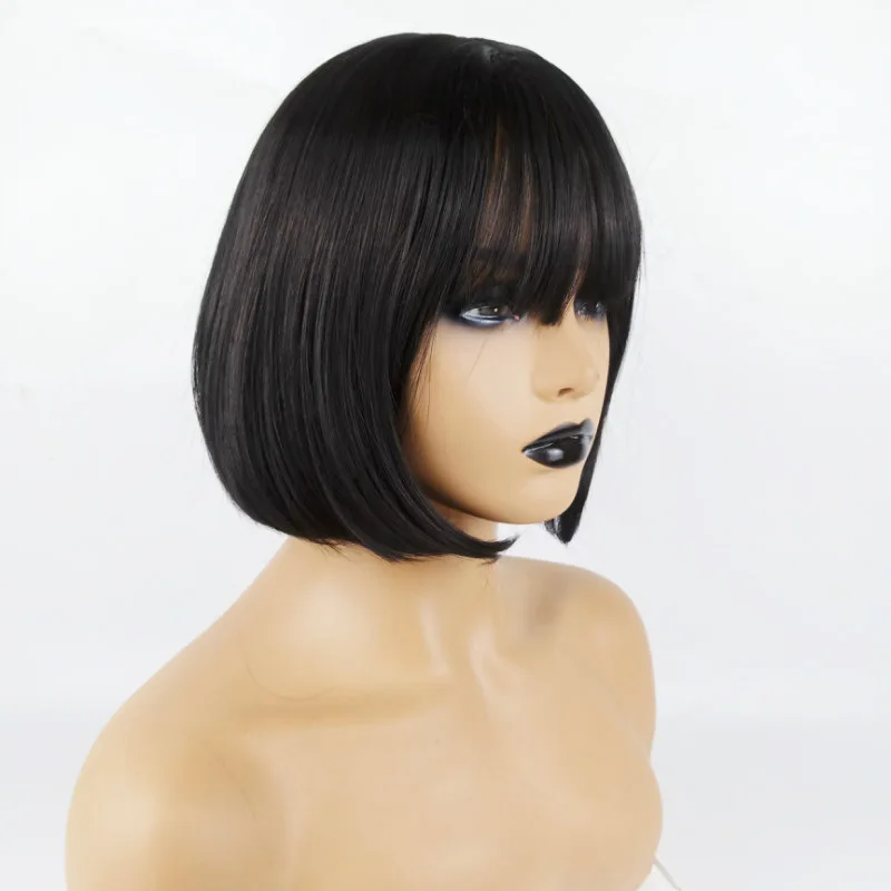 Fashionable Bangs Short Straight Hair Women'S Wig Daily Wear High Temperature Silk Chemical Fiber Head-Wearing Wig