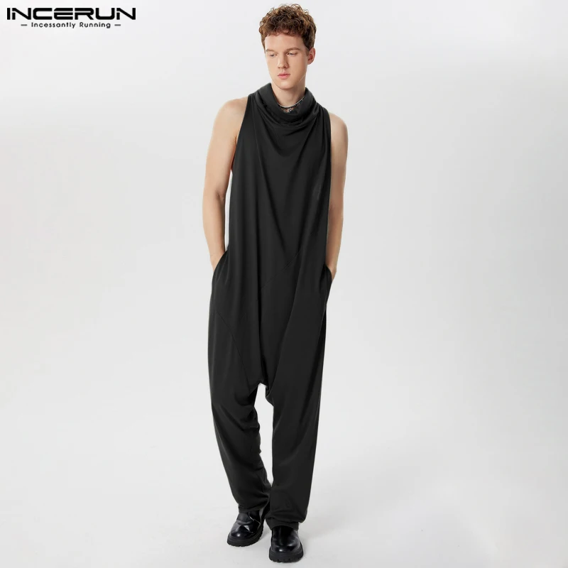 INCERUN 2024 American Style Bodysuits New Men's Swing Collar Design Sleeveless Jumpsuits Casual Well Fitting Solid Rompers S-5XL