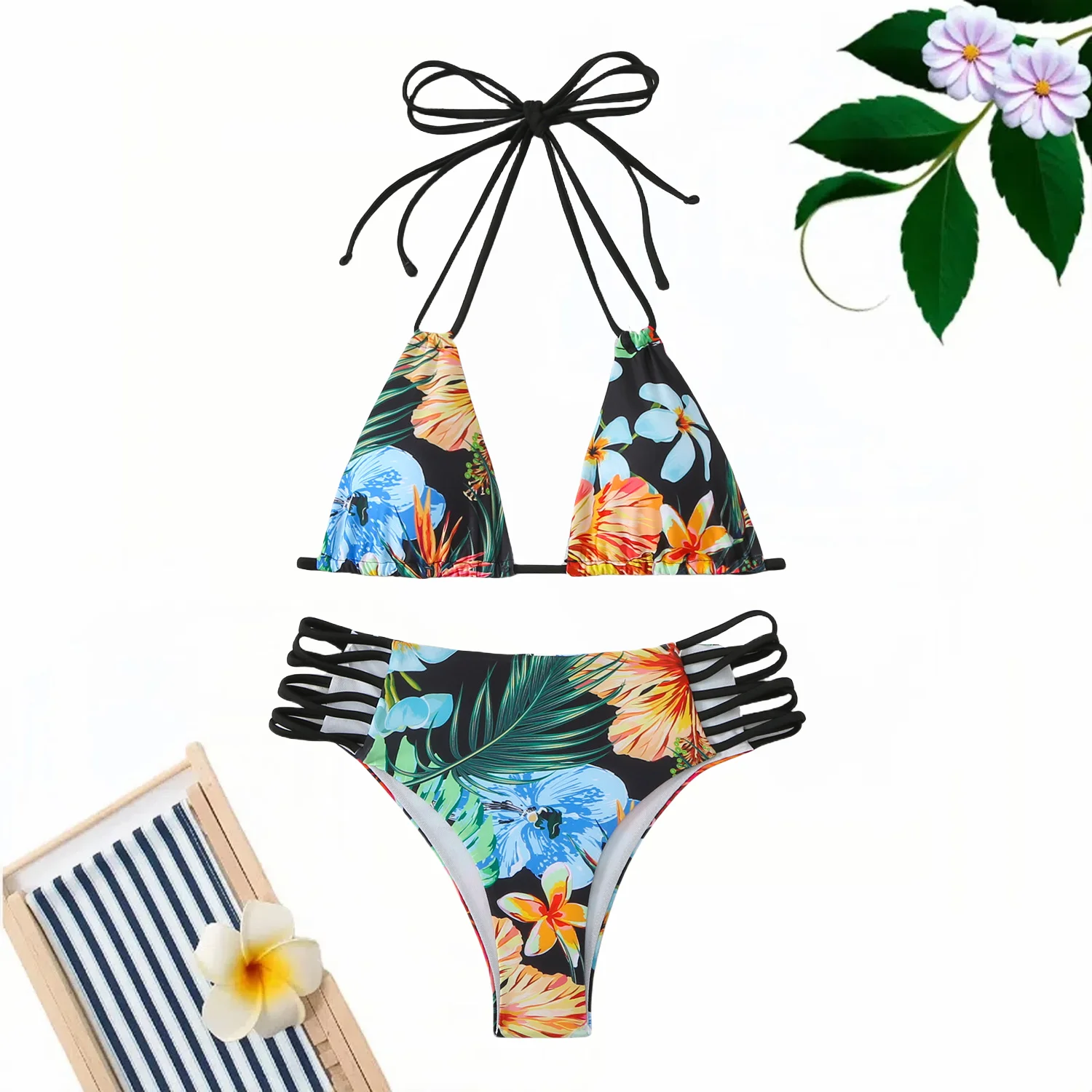 

2024 Multicolor Sexy Bikini Women Swimsuit 2 Piece Swimsuit Backless Swimsuit Triangle Strap Bikinis Set Slimming Swimsuit
