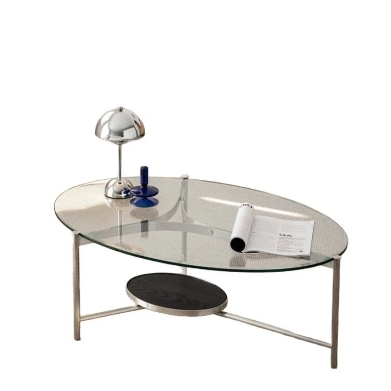Modern simple coffee table, living room household small apartment, light luxury, oval glass table