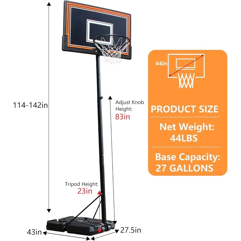 Basketball Hoop Outdoor 7-10FT Adjustable Basketball Goal, 44in Outdoor Basketball Hoop & Goals with Blackboard & Wheels