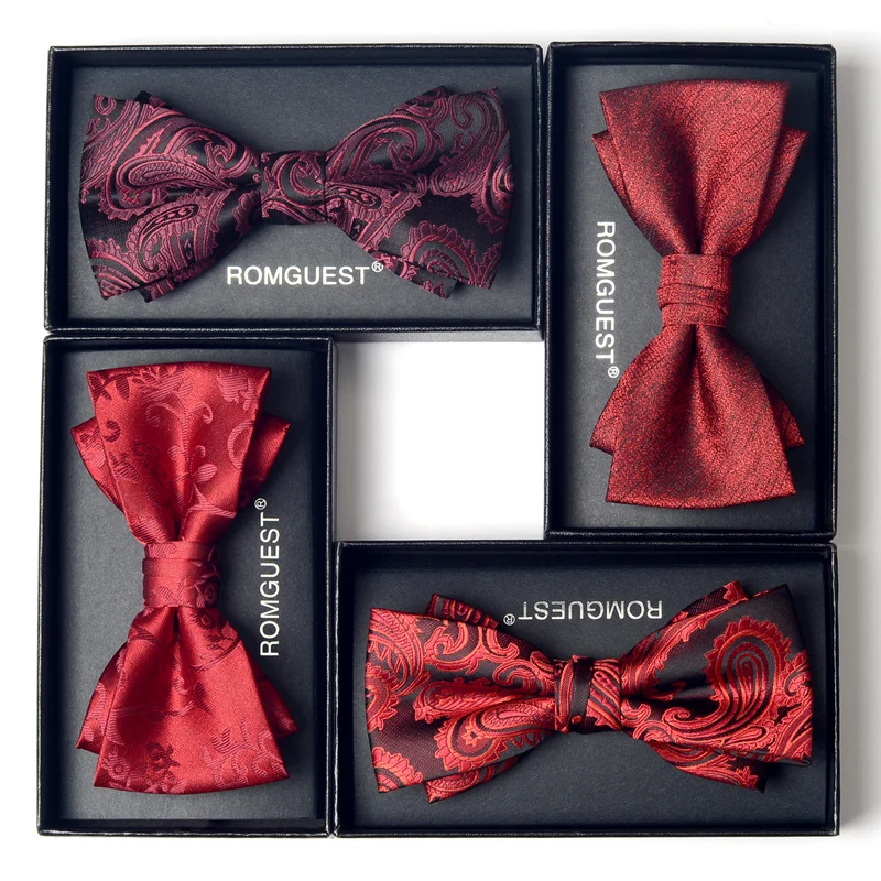 New red tie, suit, shirt, pocket towel, double-layer bow tie, chest towel, square groom getting married