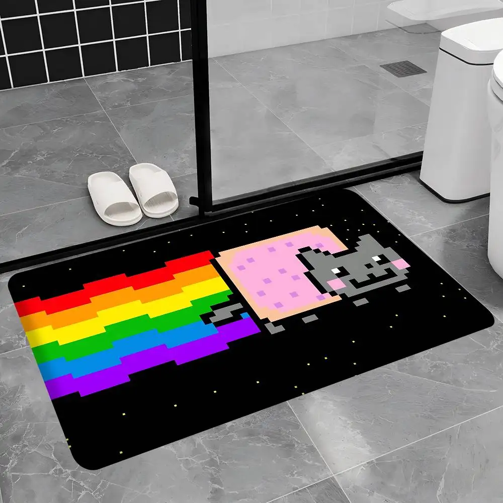 Internet Meme N-Nyan C-Cat Handsome Bbeautiful Entrance Door Mat Nordic Style Living Room Doormat Home Balcony Anti-Slip Home